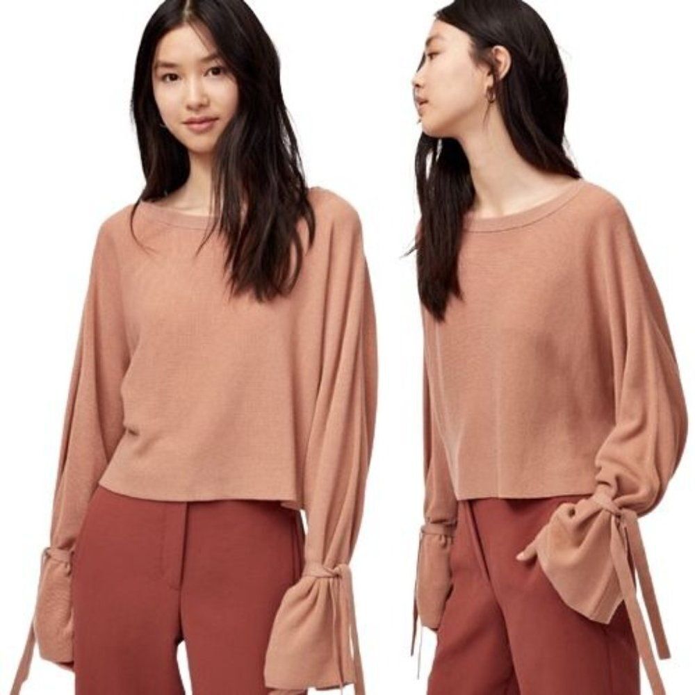 Wilfred Beige Tan Emmy Cuff-Tie Brown Crew Neck Sweater Long Sleeve Solid Size X